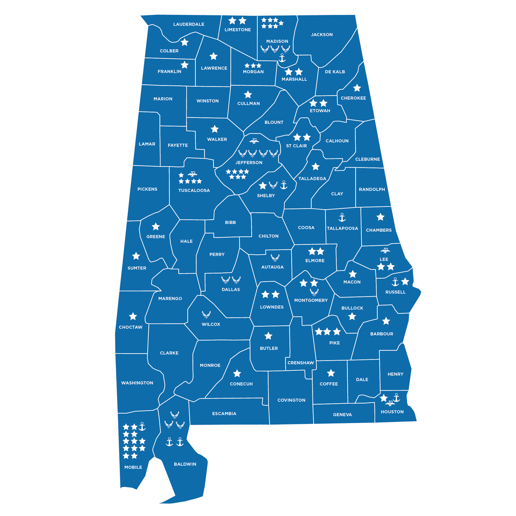 Map of JROTC programs in Alabama